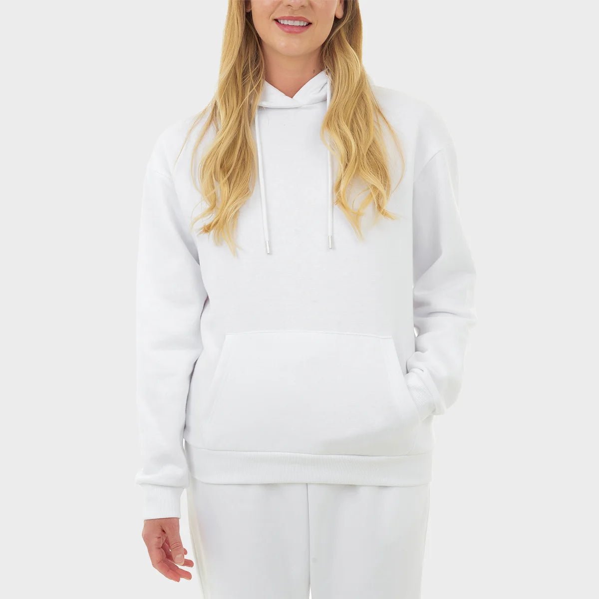 Ladies White Hoodie Hoodie with Drop Shoulder Relaxed Streetwear