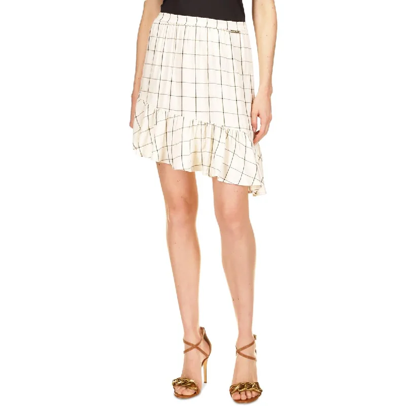 MICHAEL Michael Kors Womens Metallic Above Knee Asymmetrical Skirt leather skirt sleek