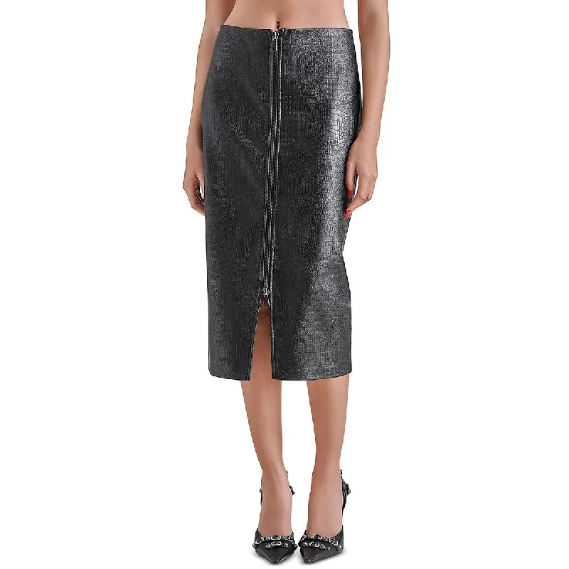 Steve Madden Womens Hayes Faux Leather Embossed Midi Skirt velvet skirt plush