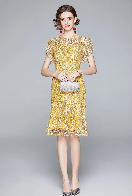 Summer Short Sleeve and elegant Lace fitted Dress Tunics Trendy modern