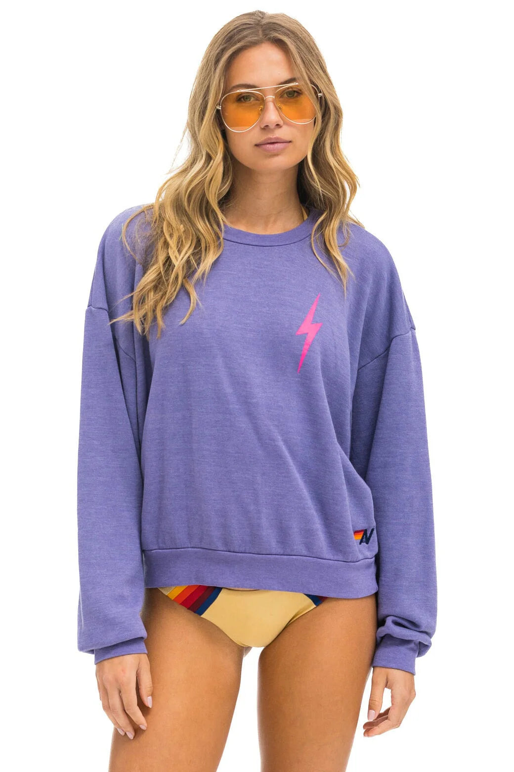 Bolt 2 Relaxed Crew Sweatshirt Lavender Pink Hoodie with Neon Bright Vibrant