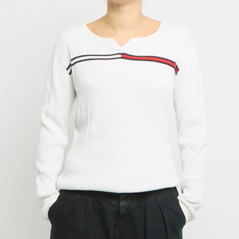 Tommy Hilfiger Round Neck With V Cut Sweater -UK 10 Zippered Front Buttoned Front Snap Front