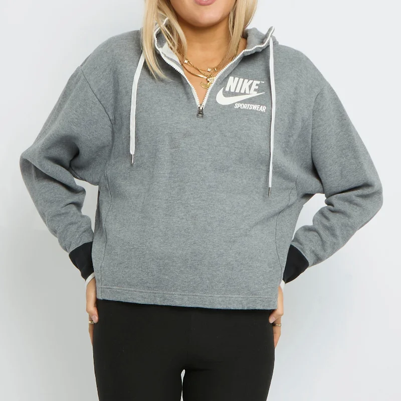 Nike 1/4 Zip Hooded Sweater - UK 8 Toggled Drawstring Belted