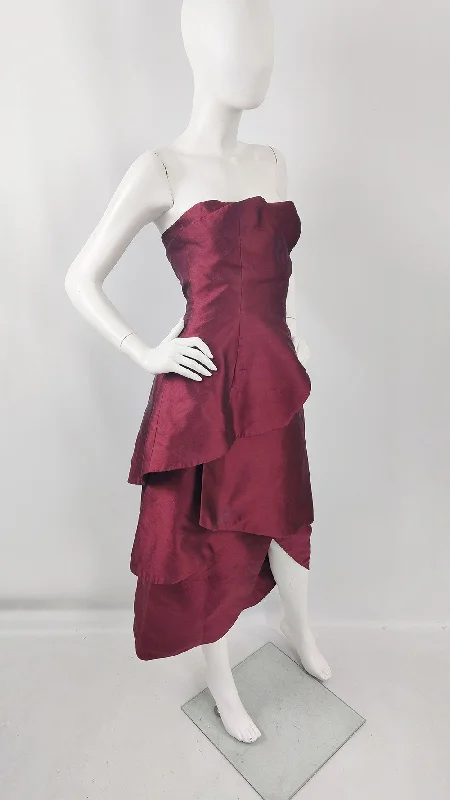 Bruce Oldfield Vintage Dark Wine Red Evening Dress, 1980s Tunics Distressed trendy