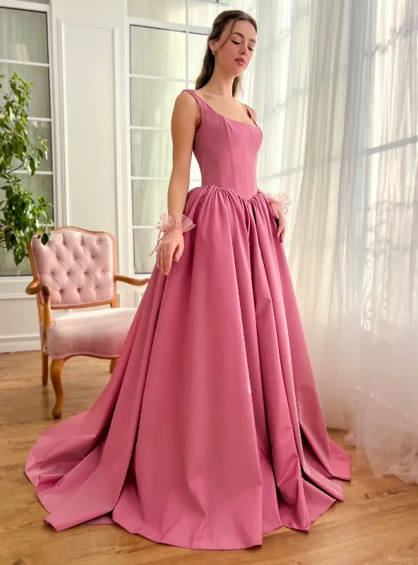 Elegant Square Collar Evening Dresses Taffeta Spaghetti Straps Basque Waist A-line Formal Party Gown Pleat Backless Dating Dress Elegant Square Collar Evening Dresses Taffeta Spaghetti Straps Basque Waist A-line Formal Party Gown Pleat Backless Dating Dress