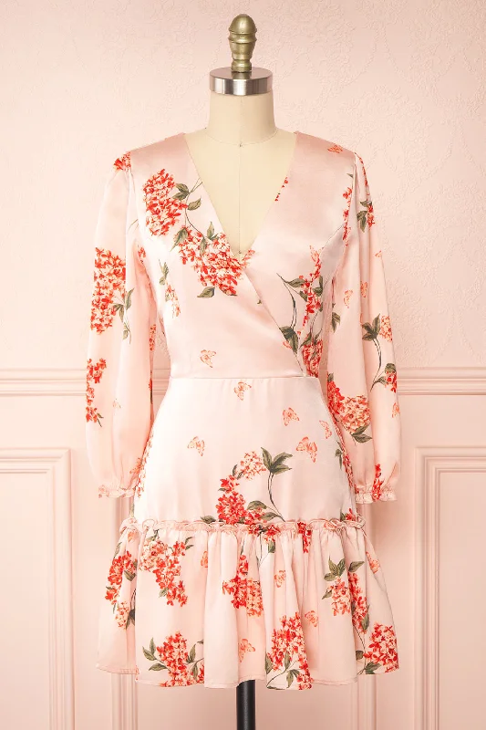 Astralle | Long Sleeve Short Satin Floral Dress