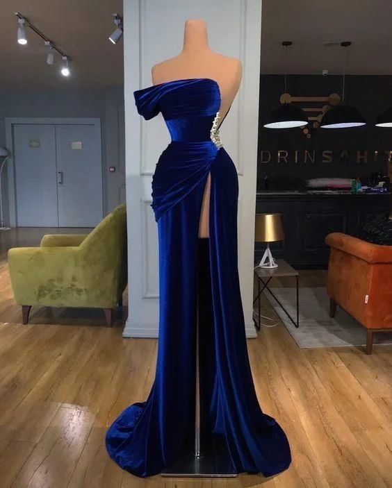 Royal Blue long prom dress evening dress with high split C567