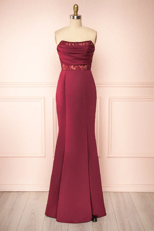 Aubrey Burgundy | Strapless Maxi Mermaid Dress