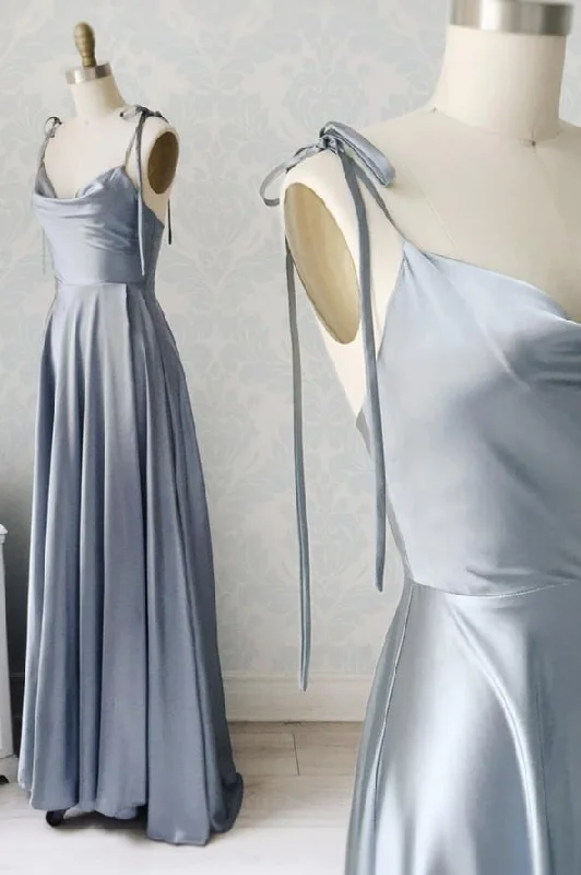 Simple satin long A line prom dress evening dress  C1284