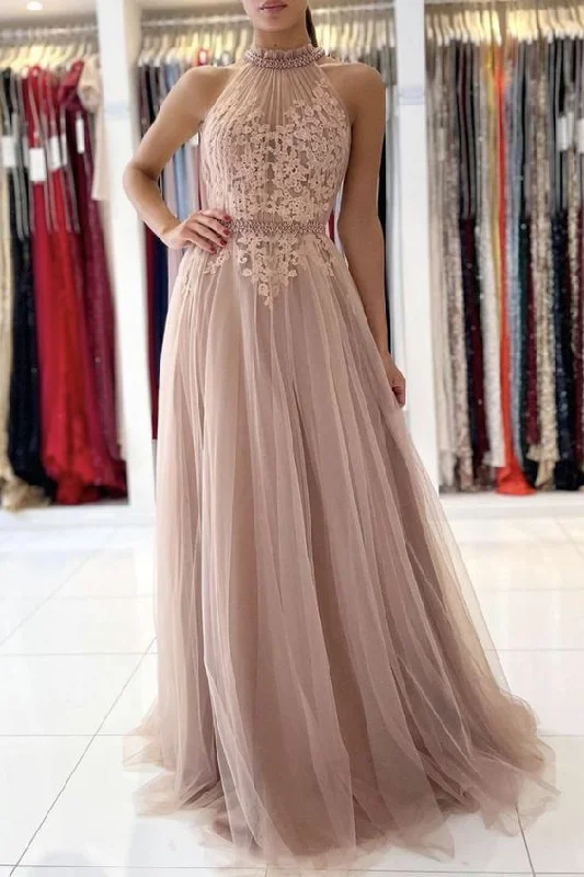 Cute lace long A line prom dress evening dress C860
