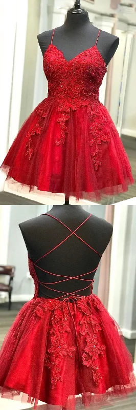 A Line V Neck Backless Lace Red Short Prom Dress Homecoming Dress, Backless Red Lace Formal Graduation Evening Dress C880 A Line V Neck Backless Lace Red Short Prom Dress Homecoming Dress, Backless Red Lace Formal Graduation Evening Dress C880