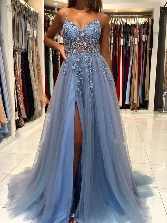 Gorgeous V Neck Open Back Smoky Gray Beaded Long Prom Dresses, High Slit Smoky Grey Long Formal Evening Dresses C190 Gorgeous V Neck Open Back Smoky Gray Beaded Long Prom Dresses, High Slit Smoky Grey Long Formal Evening Dresses C190