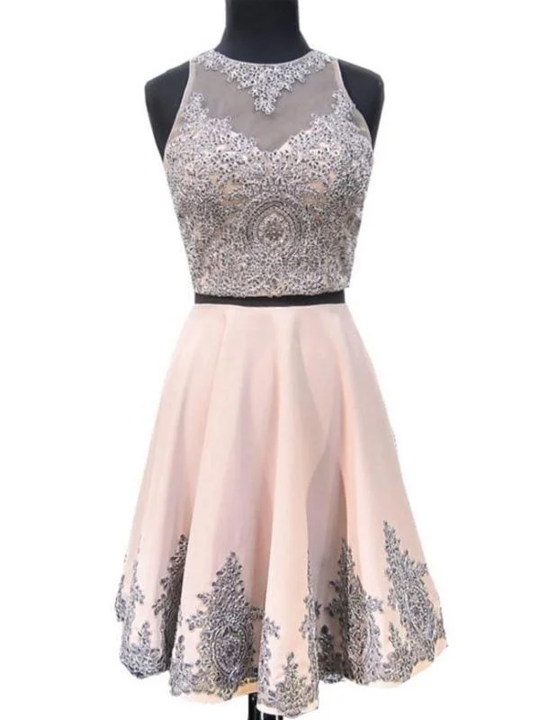 Two Pieces Halter Dusty Pink Short Cheap Homecoming Dresses 2018, CM421