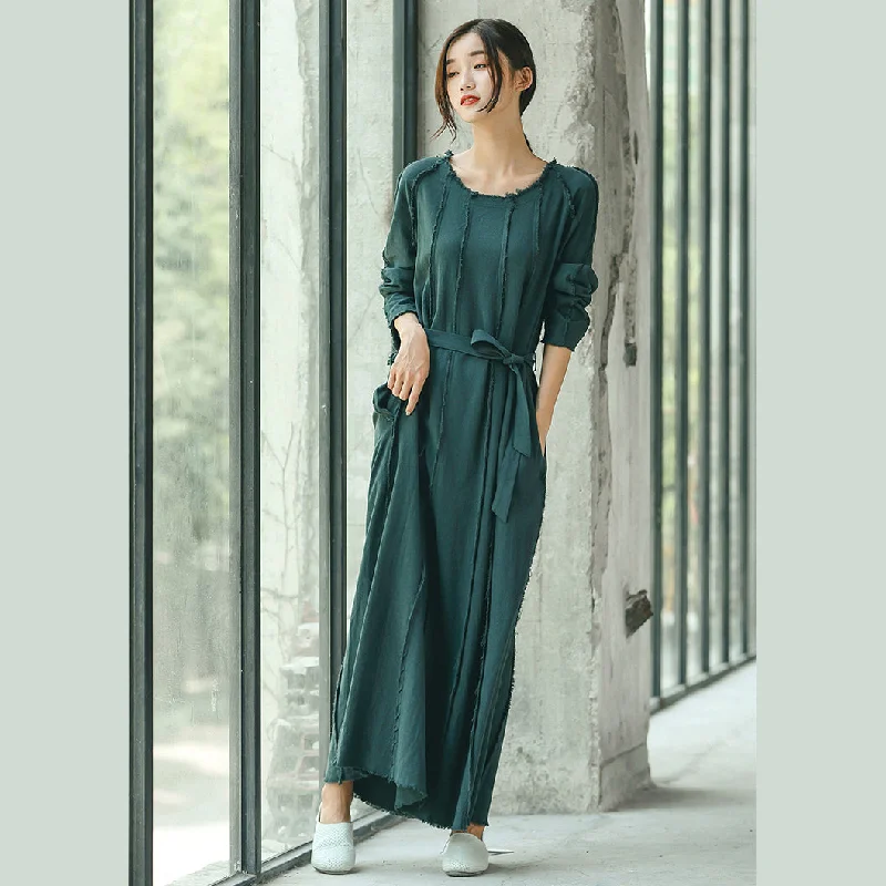 boutique blackish green plus size clothing O neck baggy dresses traveling clothing Elegant tie waist dresses boutique blackish green plus size clothing O neck baggy dresses traveling clothing Elegant tie waist dresses