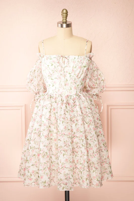Auroraa | Off-Shoulder Short Floral Dress