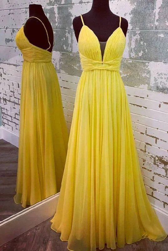 High Quality Yellow V Neck Long Prom Dresses Evening Gowns  cg7627