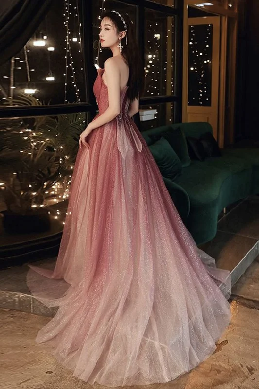 Cute A line tulle long prom dress evening dress  C1468