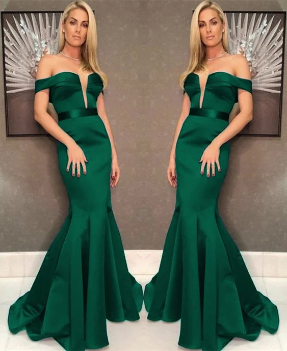 Sexy Off The Shoulder Long Satin Mermaid Evening prom Dresses  cg7864