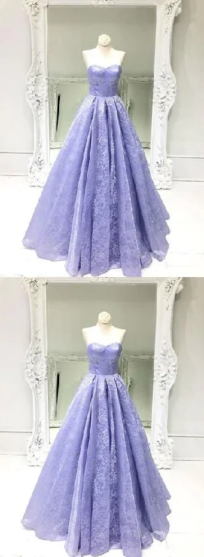 Light purple lace long prom dress, sweetheart neck evening dress  cg7929