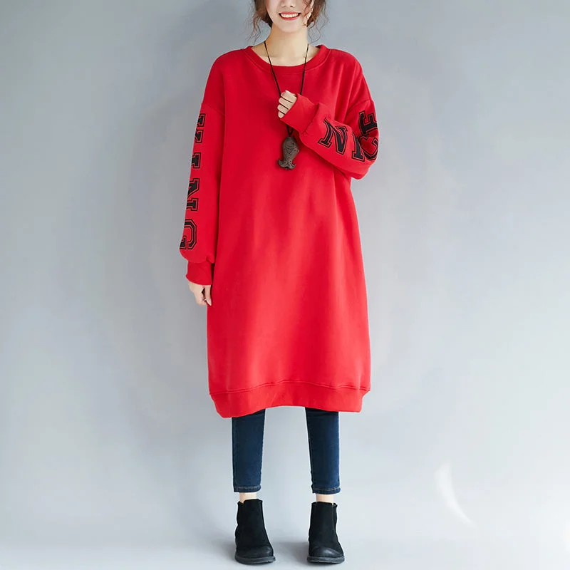 fine red cotton spring dress Loose fitting cotton caftans alphabet prints cotton clothing o neck dresses fine red cotton spring dress Loose fitting cotton caftans alphabet prints cotton clothing o neck dresses
