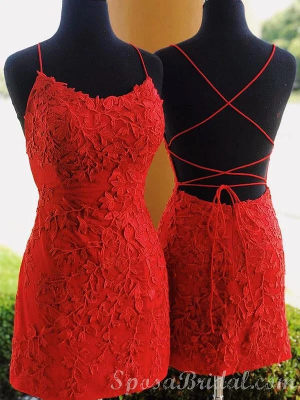 Spaghetti Straps Lace Appliques Pink Red Blue Yellow Mermaid Cute Homecoming Dresses, Short Popular Prom Dress,BD0417 Spaghetti Straps Lace Appliques Pink Red Blue Yellow Mermaid Cute Homecoming Dresses, Short Popular Prom Dress,BD0417