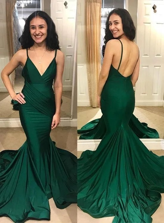 Mermaid Dark Green Straps Evening Dress, Sexy Long Evening Gown  C279