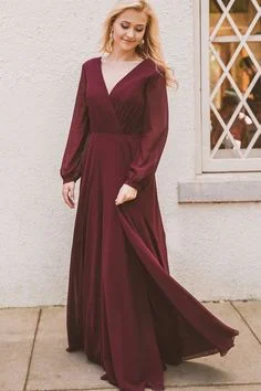 Simple Long Sleeves Chiffon Prom Dress  cg7690