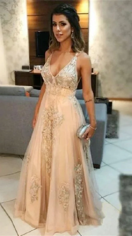 Charming V neck Tulle Appliques Prom Dress, Sexy Appliques Long Evening Dress, Formal Gown cg8396 Charming V neck Tulle Appliques Prom Dress, Sexy Appliques Long Evening Dress, Formal Gown cg8396