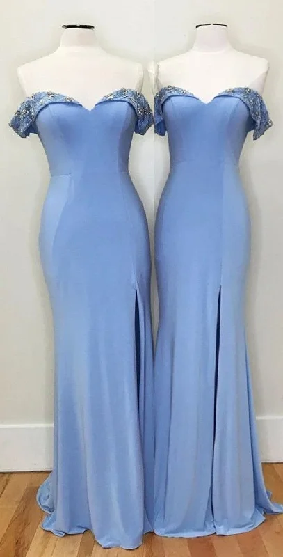 Gorgeous Off the Shoulder Mermaid Blue Long Evening prom Dress with Side Slit cg7742 Gorgeous Off the Shoulder Mermaid Blue Long Evening prom Dress with Side Slit cg7742
