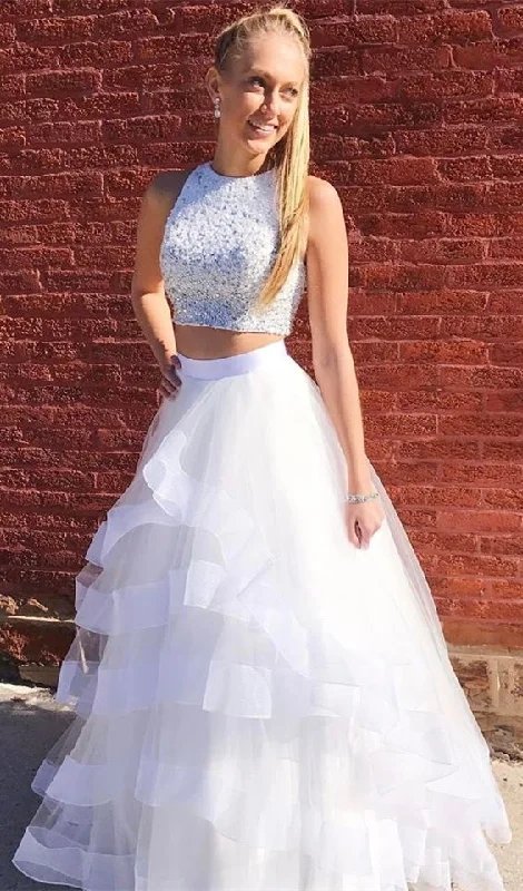 elegant two piece white tulle prom dress with beading, fashion tiered beaded evening dress cg7546 elegant two piece white tulle prom dress with beading, fashion tiered beaded evening dress cg7546