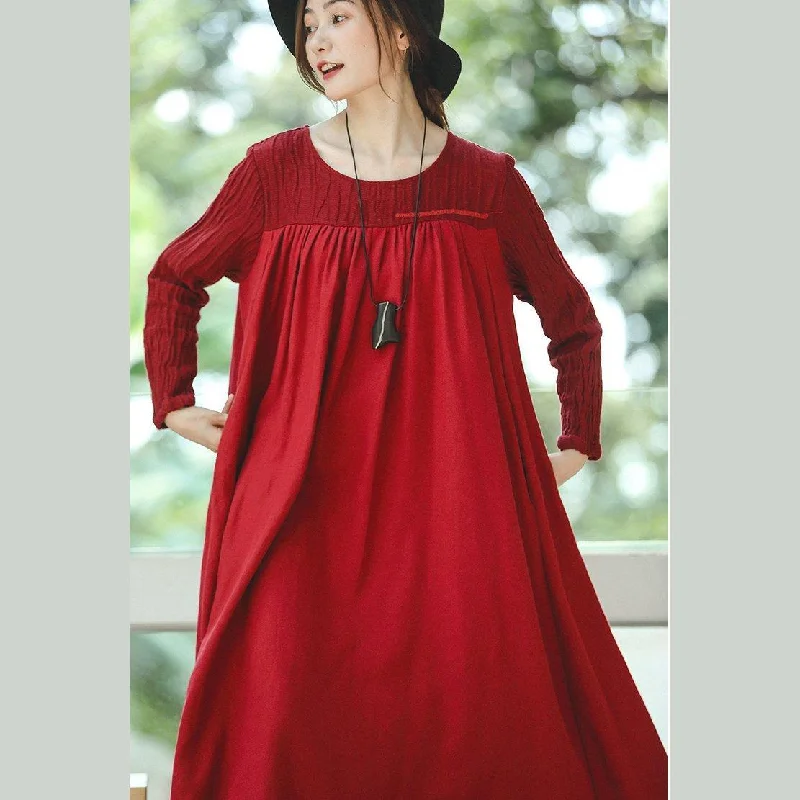 New red plus size clothing O neck embroidery caftans boutique long sleeve large hem dresses New red plus size clothing O neck embroidery caftans boutique long sleeve large hem dresses