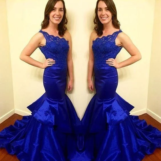 Fitted Royal Blue Prom Dress With Single Strap  cg7645