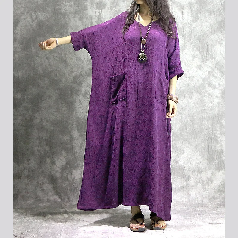 baggy purple linen dresses casual v neck baggy gown boutique pockets Jacquard autumn dress baggy purple linen dresses casual v neck baggy gown boutique pockets Jacquard autumn dress