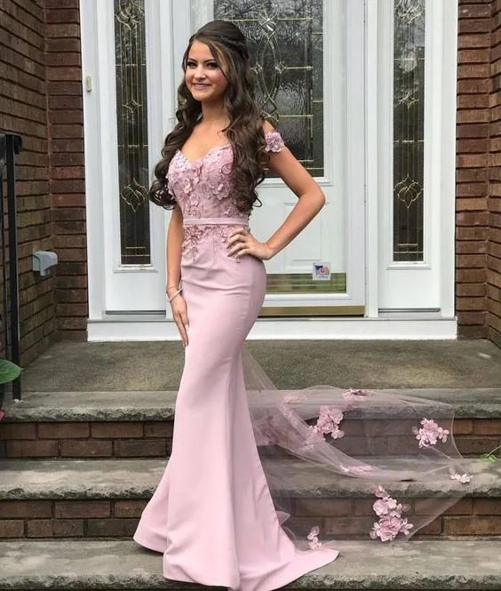 Custom Made Off Shoulder Mermaid Appliques Long Evening prom Dress with Flowers cg7648 Custom Made Off Shoulder Mermaid Appliques Long Evening prom Dress with Flowers cg7648