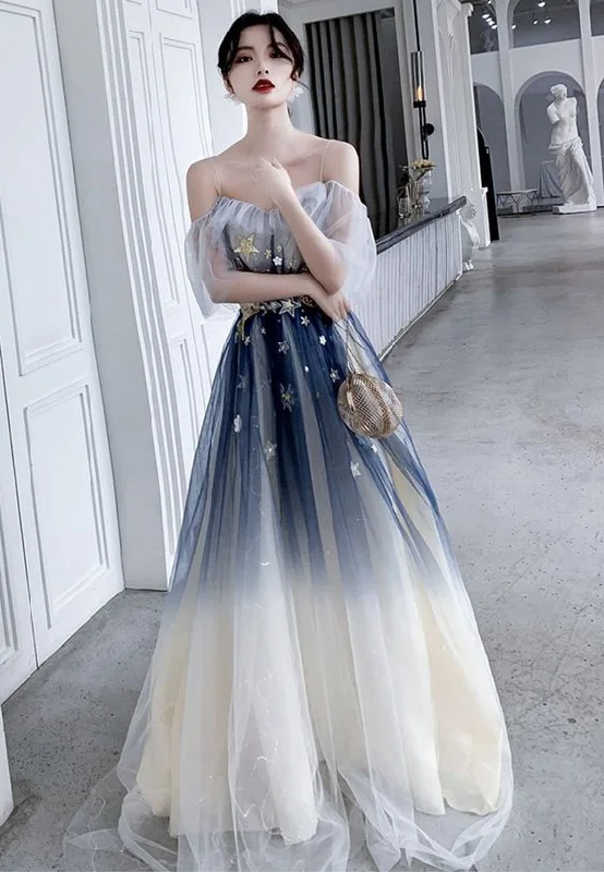 Stylish tulle sequins long prom dress evening dress C1482