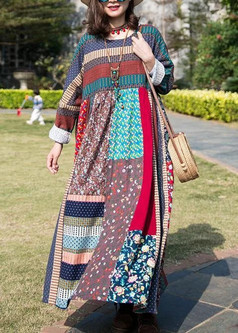 100% multicolor cotton clothes For Women patchwork o neck Plus Size Clothing spring Dress 100% multicolor cotton clothes For Women patchwork o neck Plus Size Clothing spring Dress
