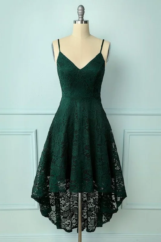 Vintage Style Dark Green Lace Shoulders Straps prom Dress  cg8375