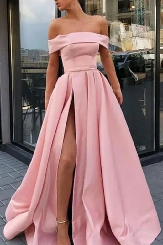 A Line Off the Shoulder Satin High Slit Yellow Prom Dresses, Long Formal Dresses cg7870 A Line Off the Shoulder Satin High Slit Yellow Prom Dresses, Long Formal Dresses cg7870