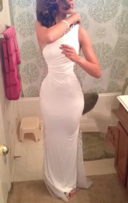 Plus Size Prom Dress, Pretty Elegant One Shoulder White Beadings Long Prom Gowns cg7660 Plus Size Prom Dress, Pretty Elegant One Shoulder White Beadings Long Prom Gowns cg7660