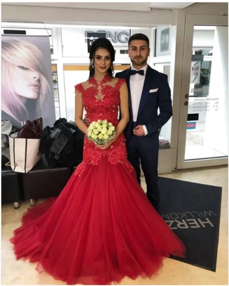 High Neck Mermaid Evening Dress Appliques Prom Gown,prom dress  cg7916