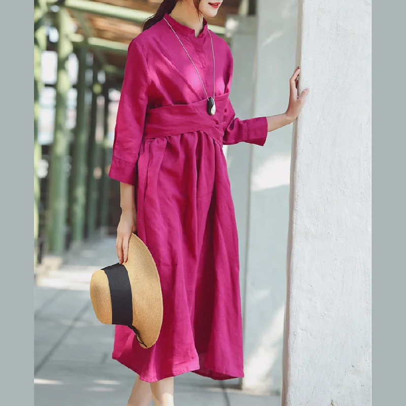 baggy rose cotton linen dress casual Stand cotton linen clothing dress New Three Quarter sleeve baggy dresses baggy rose cotton linen dress casual Stand cotton linen clothing dress New Three Quarter sleeve baggy dresses