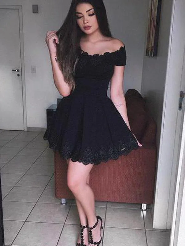 Off Shoulder Black Lace Simple Cheap Short Homecoming Dresses 2018, Little Black Dress, CM548 Off Shoulder Black Lace Simple Cheap Short Homecoming Dresses 2018, Little Black Dress, CM548