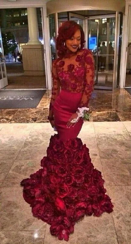 Sexy Unique Evening Dress Prom Dress, Burgundy Mermaid Prom Dress, Handmade Flowers Sheer Bodice Prom Dress, Open Back Prom Dress cg7589 Sexy Unique Evening Dress Prom Dress, Burgundy Mermaid Prom Dress, Handmade Flowers Sheer Bodice Prom Dress, Open Back Prom Dress cg7589