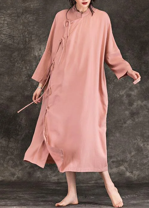 Loose stand collar long sleeve cotton quilting clothes Photography pink loose Dresses spring Loose stand collar long sleeve cotton quilting clothes Photography pink loose Dresses spring