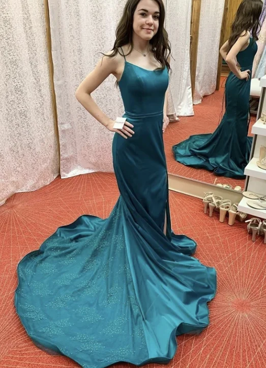 Mermaid satin lace long prom dress formal dress  cg7857