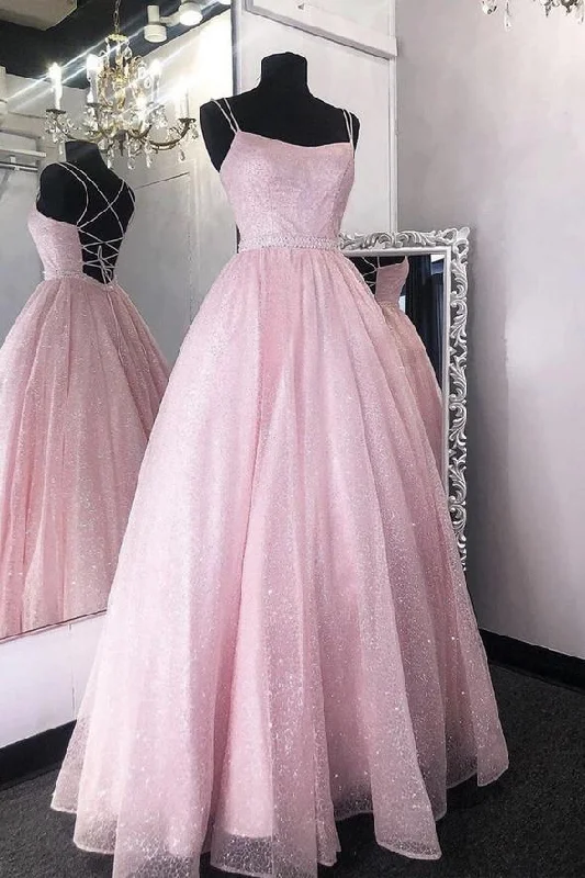 Cute tulle sequins long A line prom dress evening dress C1331
