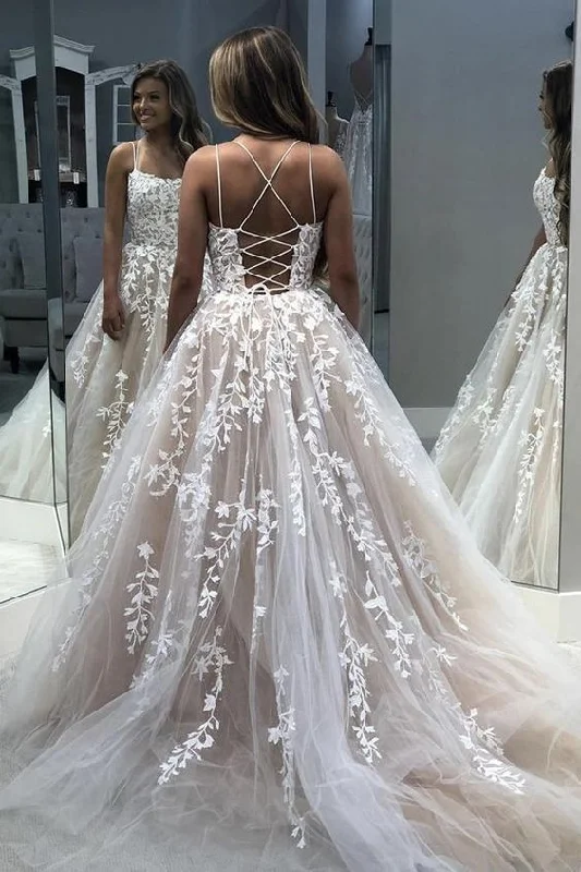 Cute tulle lace long A line prom dress evening dress C120
