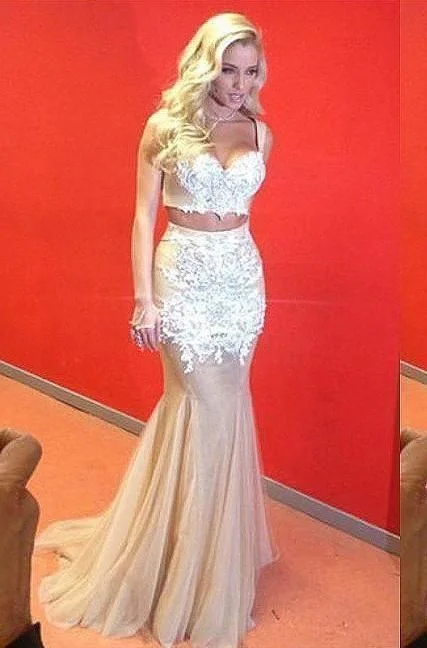 Tight Prom Dresses, Lace Spliced Mermaid/Trumpet Tulle Two Pieces Prom Dresses cg7977 Tight Prom Dresses, Lace Spliced Mermaid/Trumpet Tulle Two Pieces Prom Dresses cg7977