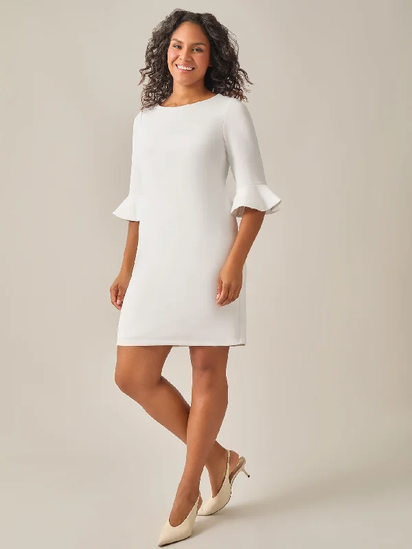 Ruffle Sleeve Sheath Dress, White