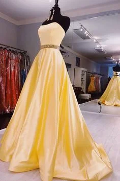 Strapless Beaded Waist Daffodil Long Prom Dress  cg7598